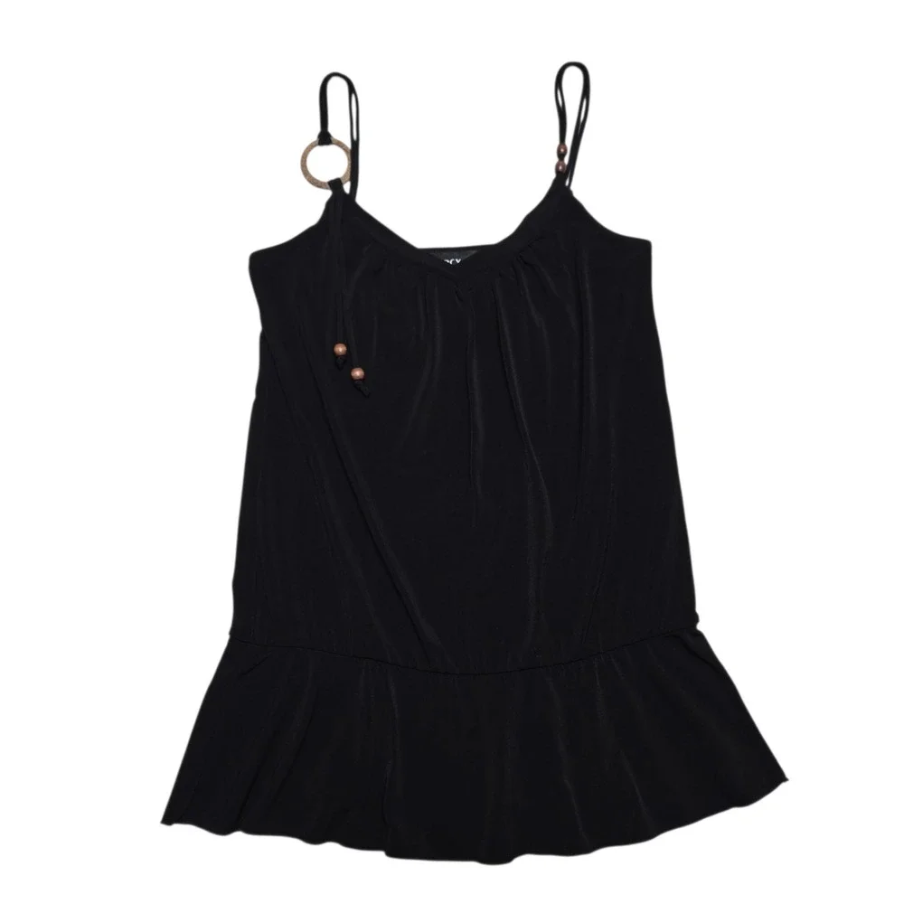 Vintage BCX Top Womens Medium Black Y2K Peplum Cami Beaded Strap V Neck USA Boho - Picture 1 of 12